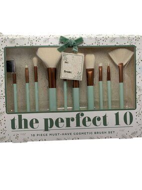 10-Piece Self-Love Rituals Cosmetic Brush Set With Mint Handles & Copper Accents